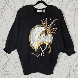 Bonnie Boerer VTG 80's Showgirl Sequin Flapper Dolman Sleeve Sweater
